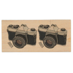 Film camera cartoon illustration wood flash drive