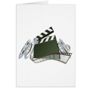 Film clapperboard and movie film reels cards