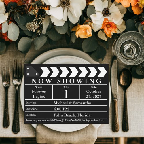Film Clapperboard Black and White Elegant Wedding Invitation