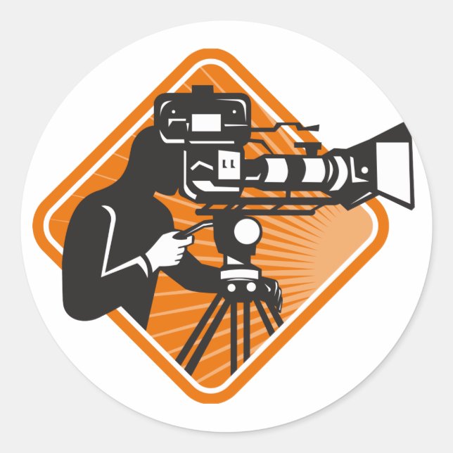 film crew cameraman shooting filming camera classic round sticker (Front)