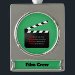 Film Crew Movies Swinging Hair and Makeup Silver Plated Banner Ornament<br><div class="desc">Change the text and font on the nameplate to whatever you want. I even think you can put background decorations. Take a scroll after you click on edit and check it out. You can change the text and font on the name plate. Perhaps you can put your favorite producer's name...</div>