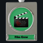 Film Crew Movies Swinging Hair and Makeup Silver Plated Banner Ornament<br><div class="desc">Change the text and font on the nameplate to whatever you want. I even think you can put background decorations. Take a scroll after you click on edit and check it out. You can change the text and font on the name plate. Perhaps you can put your favorite producer's name...</div>