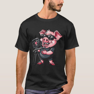 Film Director Camera Man Pig funny T-Shirt