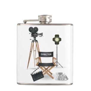 Film Director Chair and Vintage Movie Camera Set Flask