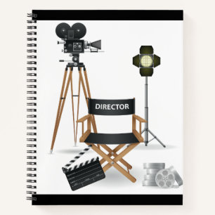 Film Director Chair and Vintage Movie Camera Set Notebook