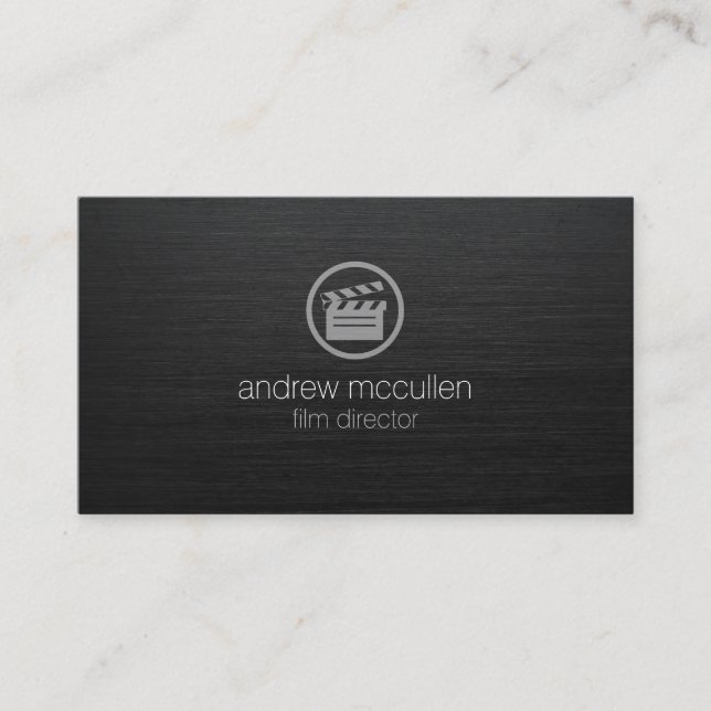 Film Director Clapperboard Icon Dark Brushed Metal Business Card (Front)