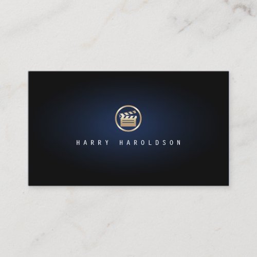 Film Director Gold Glapperboard Icon Blue Glow Business Card