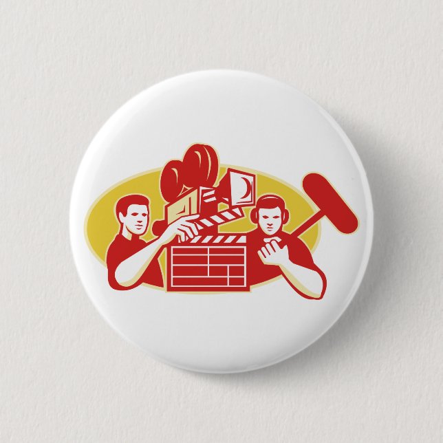 Film Director Movie Camera Clapper Soundman Pinback Button (Front)