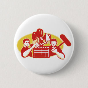 Film Director Movie Camera Clapper Soundman Pinback Button