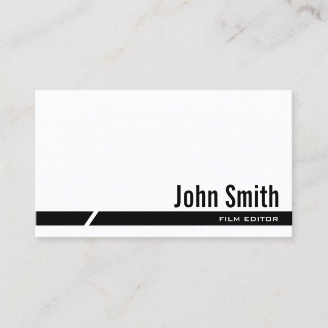 Film Editor Minimalist Black Stripe Business Card (Front)