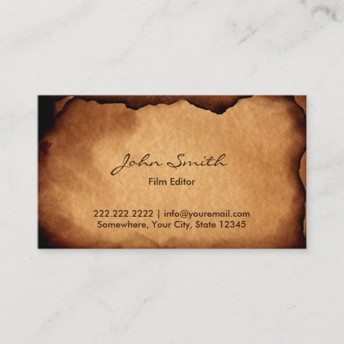 Film Editor Vintage Old Paper Texture Business Card