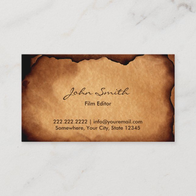 Film Editor Vintage Old Paper Texture Business Card (Front)