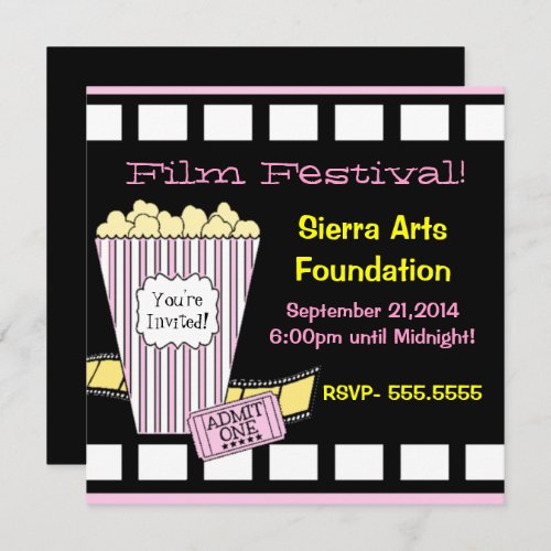 Film Festival Yellow and Pink Popcorn Film Strip Invitation