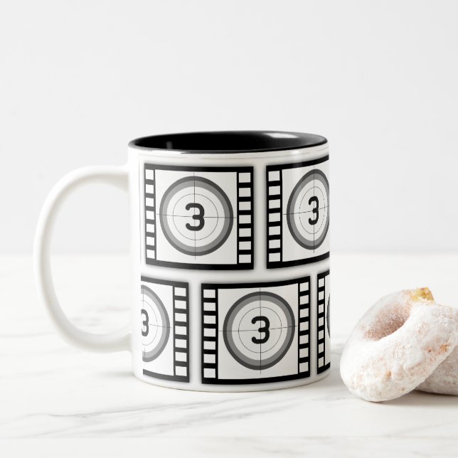 FILM FRAME COUNTDOWN MOTIF Two-Tone COFFEE MUG (With Donut)