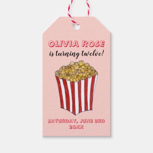 Film Movie Night Sleepover Popcorn Birthday Party  Gift Tags