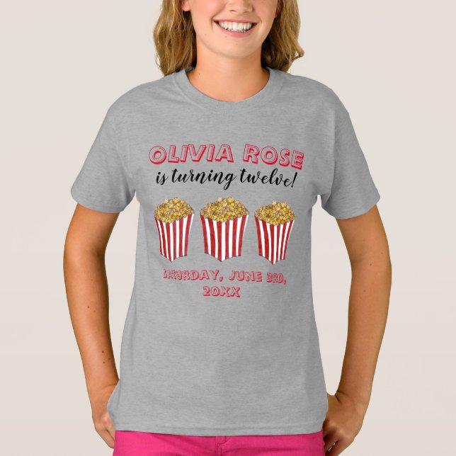 Film Movie Night Sleepover Popcorn Birthday Party  T-Shirt (Front)