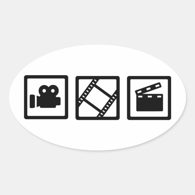 Film movie reel clapper camera oval sticker (Front)