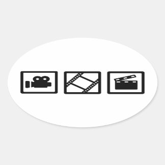 Film movie reel clapper camera oval sticker