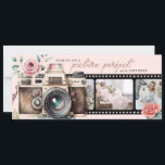 Film Negative Birthday Photo Card<br><div class="desc">This Birthday card features a film negative strip that you can add 2 photos. There is a vintage camera on the front with the phrase "wishing you a picture perfect birthday" and a place to add a name on the back.</div>