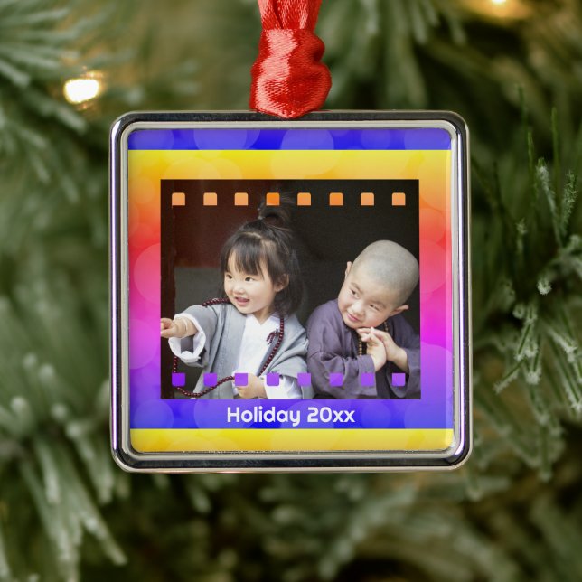 Film Negative Photo with Custom Text Year Keepsake Metal Ornament (Tree)