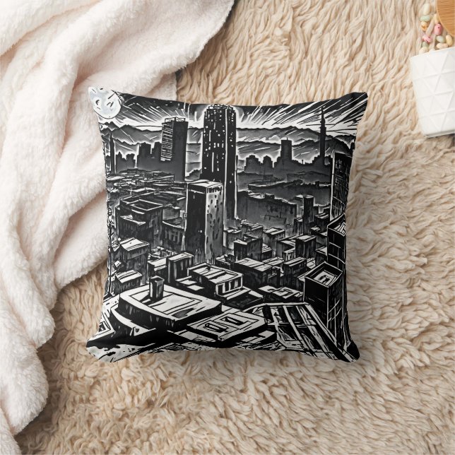 Film Noir Night City Throw Pillow - Retro Vibes (Blanket)