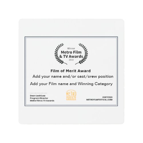 Film of Merit Award Certificate Wall Art