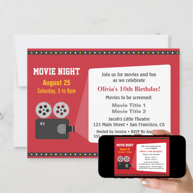 Film Projector Movie Night Birthday Party Invitation | Zazzle