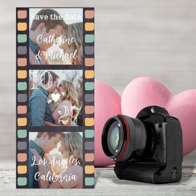 Film Reel Trendy Black Three Photo  Save The Date (Creator Uploaded)
