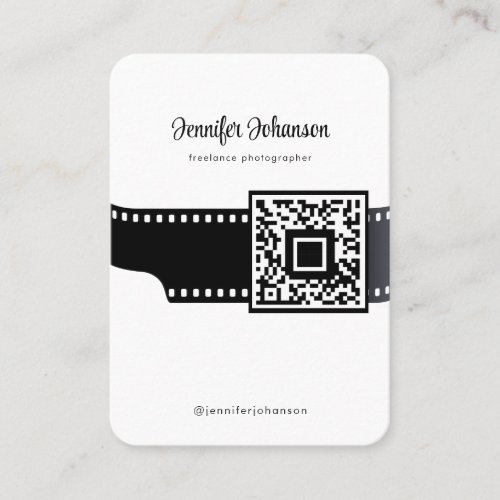 Film Roll Camera QR Code Black and White Business Card