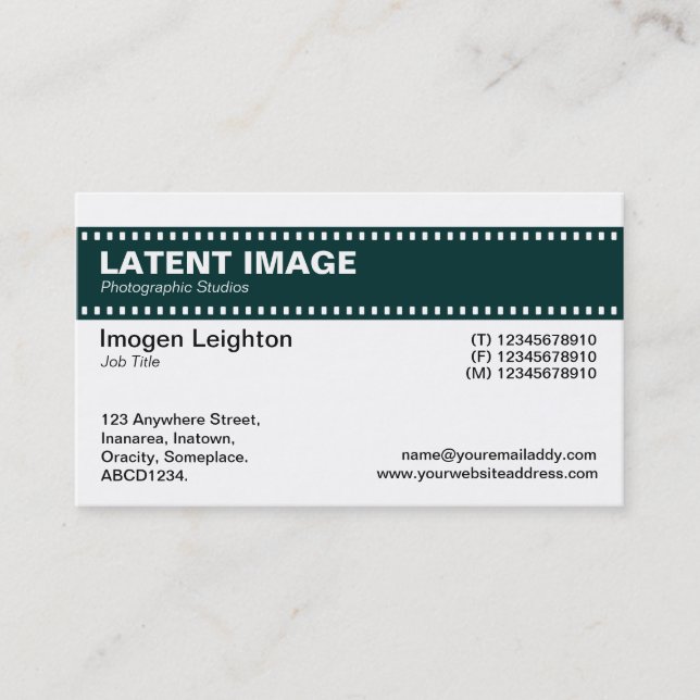 Film Strip Header - Dark Green and White Business Card (Front)