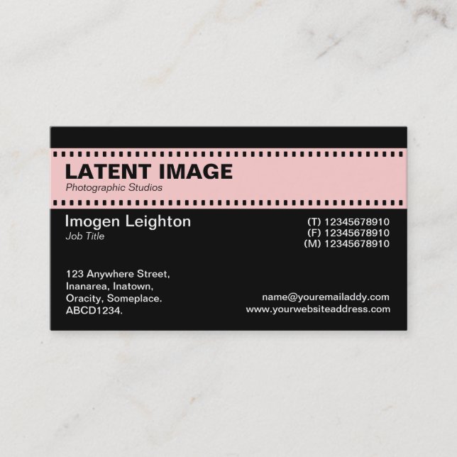 Film Strip Header - Faded Pink and Black Business Card (Front)