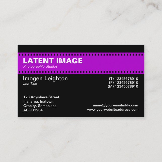 Film Strip Header - Purple with Black Business Card (Front)
