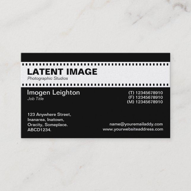 Film Strip Header - White with Black (Gold) Business Card (Front)