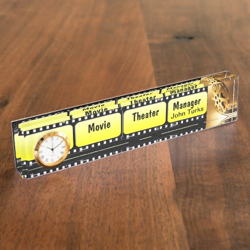 Film Strip Name Plate With Clock