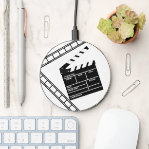 Film Studio Movie Clapperboard and Film Reel Wireless Charger