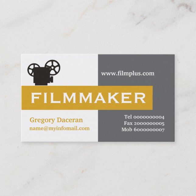 Filmmaker grey, eye-catching business card (Front)