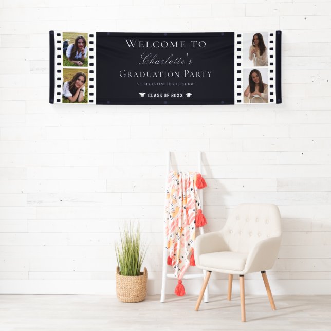 Filmstrip Four Photo Collage Graduation | Blue Banner (Insitu)