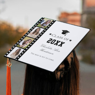 Filmstrip Four Photo Collage Graduation Cap Topper