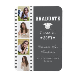 Filmstrip Four Photo Collage Graduation Gray Magnet
