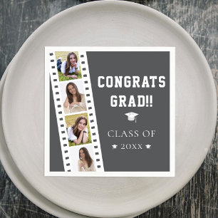 Filmstrip Four Photo Collage Graduation Gray Napkins