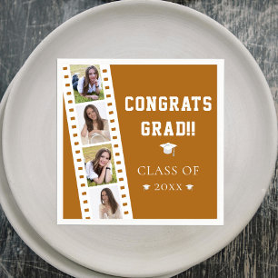 Filmstrip Four Photo Collage Graduation Orange Napkins