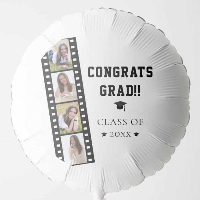 Filmstrip Four Photo Collage Graduation Party Balloon (Front)