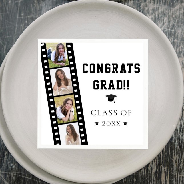 Filmstrip Four Photo Collage Graduation Party Napkins (White Filmstrip Four Photo Collage Graduation Party Napkins)