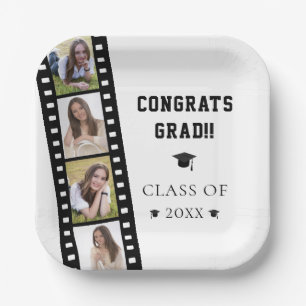 Filmstrip Four Photo Collage Graduation Party Paper Plates
