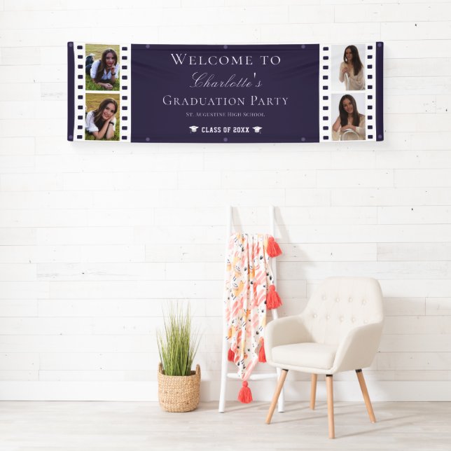 Filmstrip Four Photo Collage Graduation | Purple Banner (Insitu)