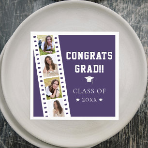Filmstrip Four Photo Collage Graduation Purple Napkins
