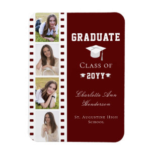 Filmstrip Four Photo Collage Graduation Red Magnet