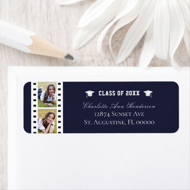 Filmstrip Photo Collage Graduation | Blue Address Label (Insitu)