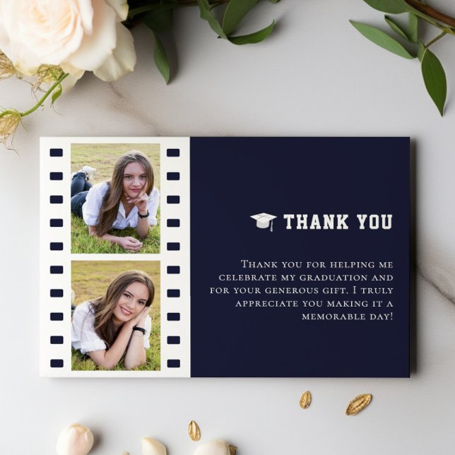 Filmstrip Photo Collage Graduation Blue Thank You Card (Blue Filmstrip Photo Collage Graduation Thank You Cards)