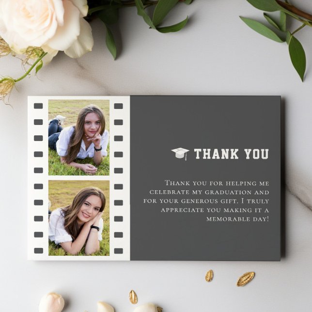 Filmstrip Photo Collage Graduation | Gray Thank You Card (Gray Filmstrip Photo Collage Graduation Thank You Cards)